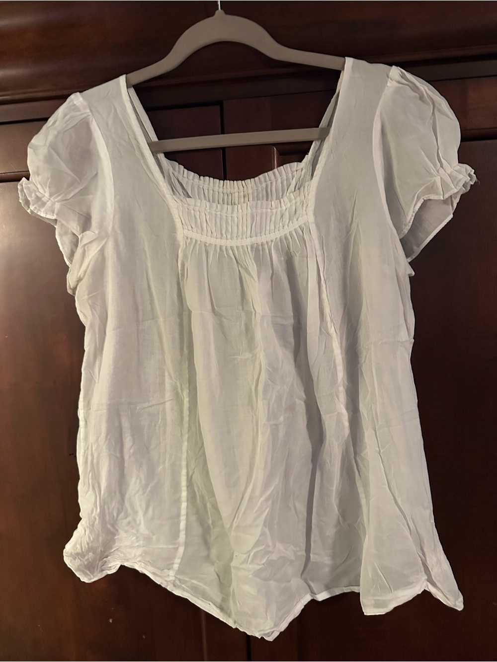 GAP White Smocked Square-Neck Flutter Sleeve Blouse